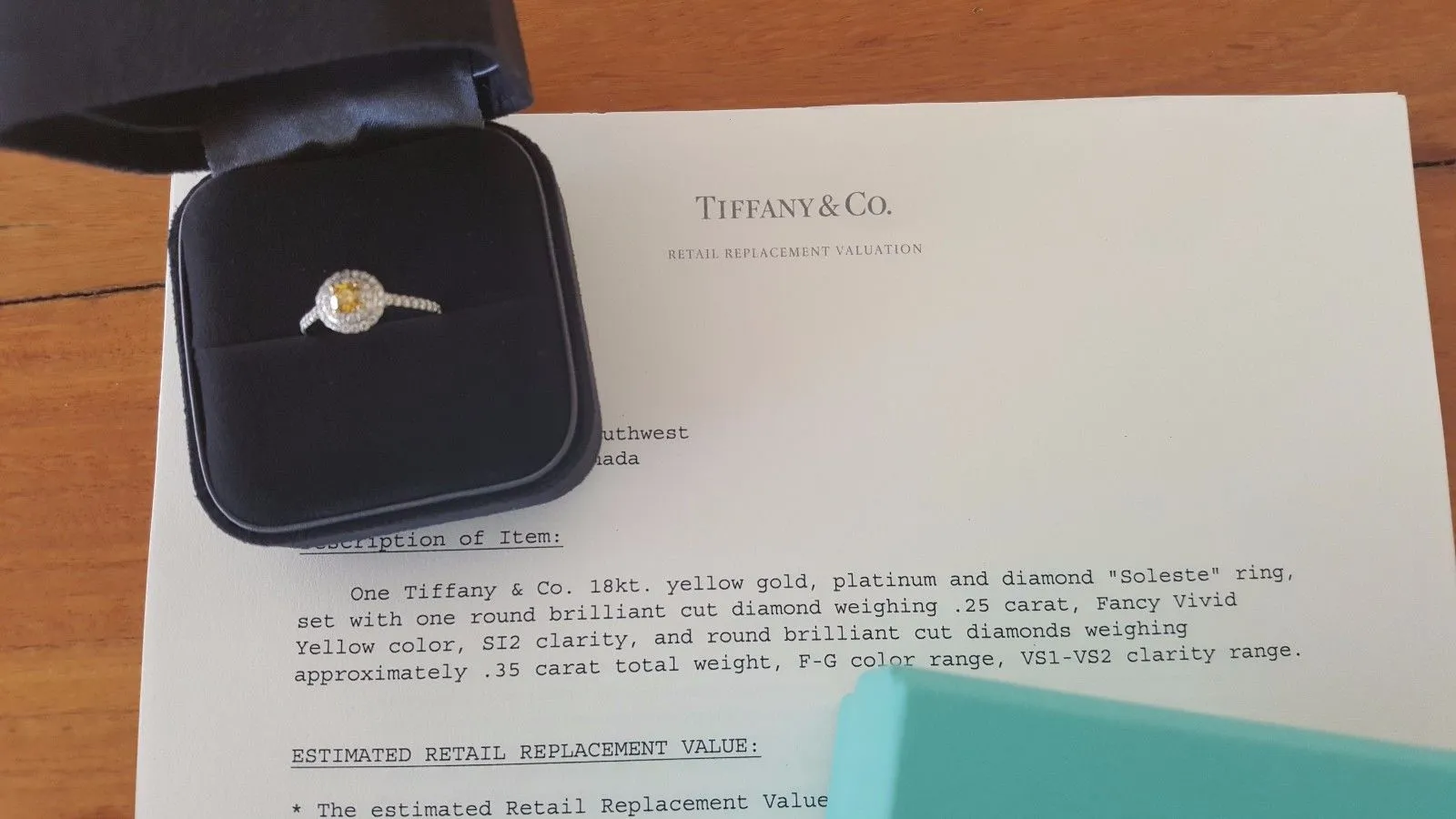 Tiffany & Co. 0.60tcw Fancy Vivid Yellow Diamond Soleste Engagement Ring PT950