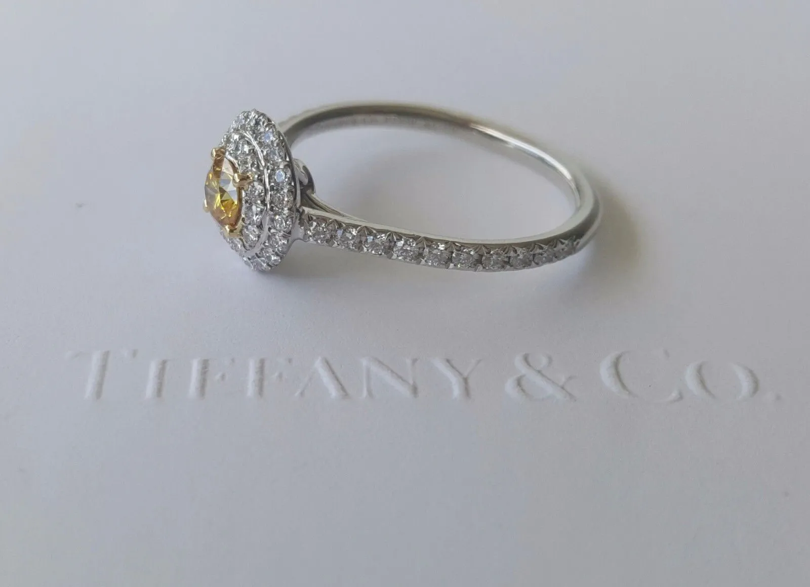 Tiffany & Co. 0.60tcw Fancy Vivid Yellow Diamond Soleste Engagement Ring PT950