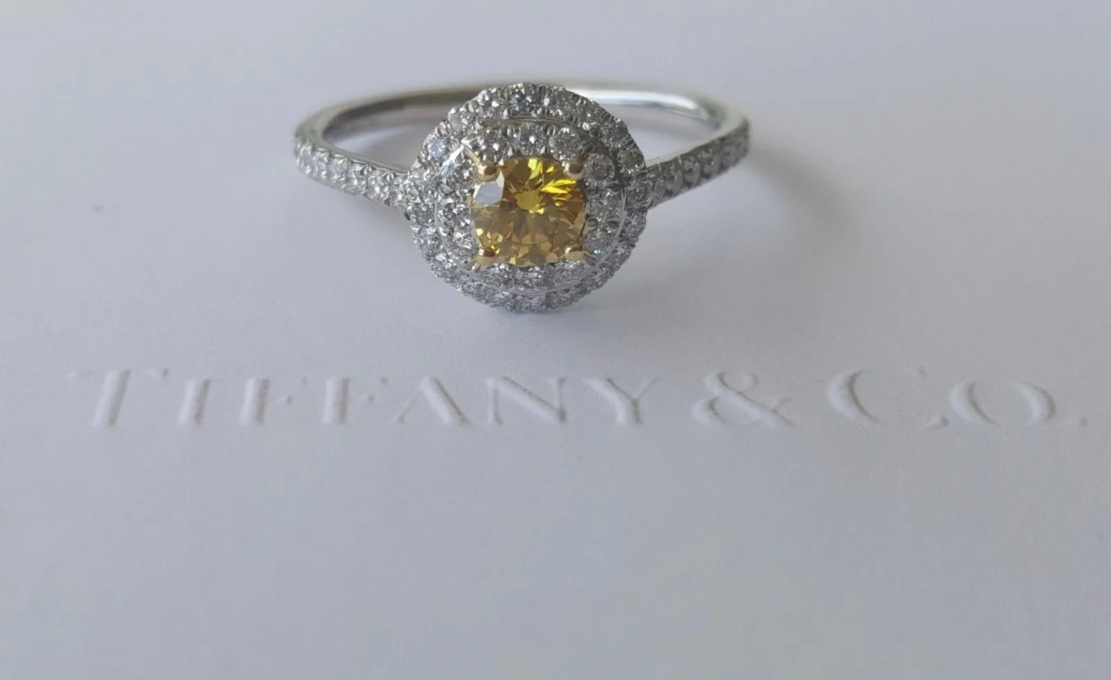Tiffany & Co. 0.60tcw Fancy Vivid Yellow Diamond Soleste Engagement Ring PT950