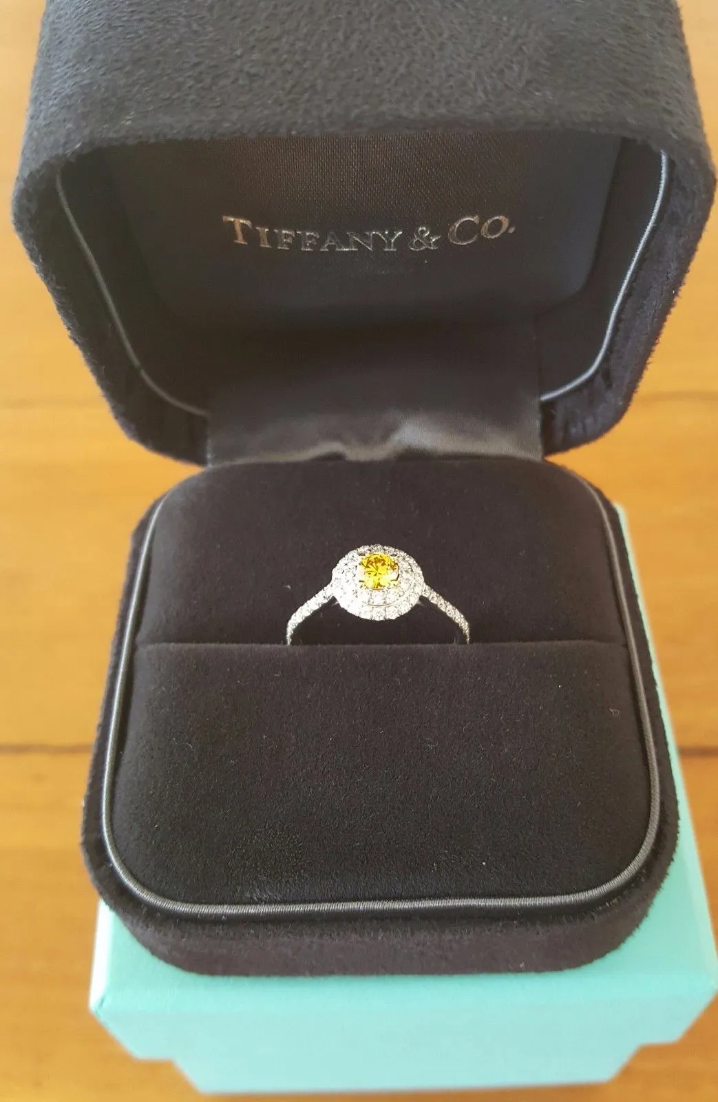 Tiffany & Co. 0.60tcw Fancy Vivid Yellow Diamond Soleste Engagement Ring PT950