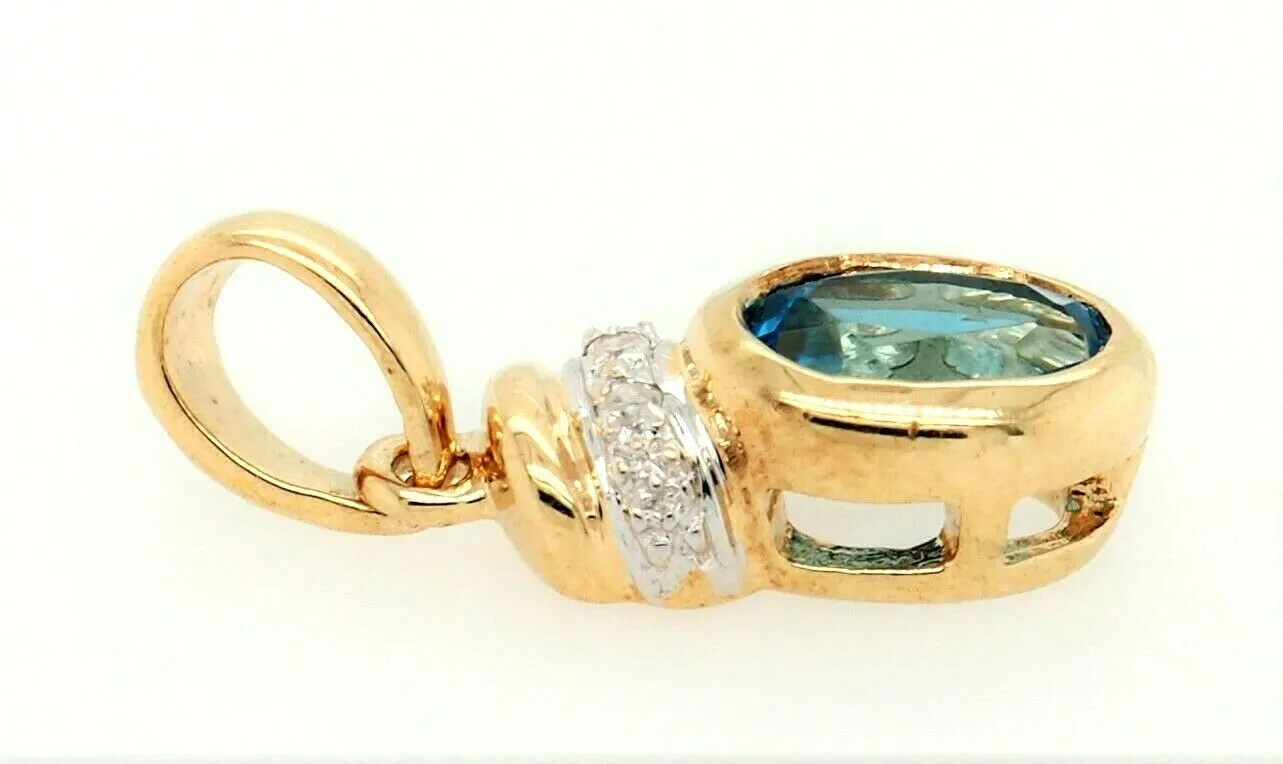 Topaz & Diamond Pendant 9ct Yellow Gold Gemstone Necklace Fine Jewellery