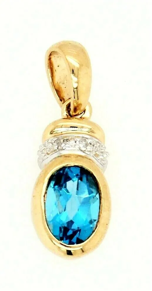 Topaz & Diamond Pendant 9ct Yellow Gold Gemstone Necklace Fine Jewellery