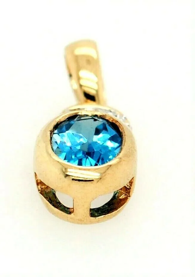 Topaz & Diamond Pendant 9ct Yellow Gold Gemstone Necklace Fine Jewellery