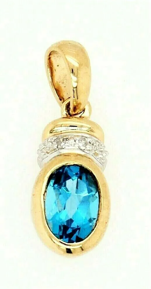 Topaz & Diamond Pendant 9ct Yellow Gold Gemstone Necklace Fine Jewellery