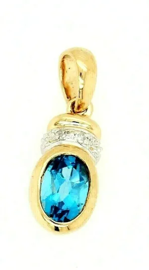 Topaz & Diamond Pendant 9ct Yellow Gold Gemstone Necklace Fine Jewellery