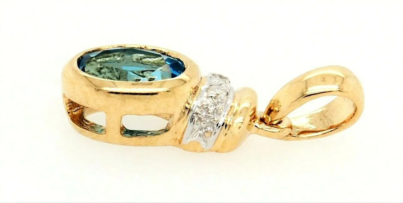 Topaz & Diamond Pendant 9ct Yellow Gold Gemstone Necklace Fine Jewellery