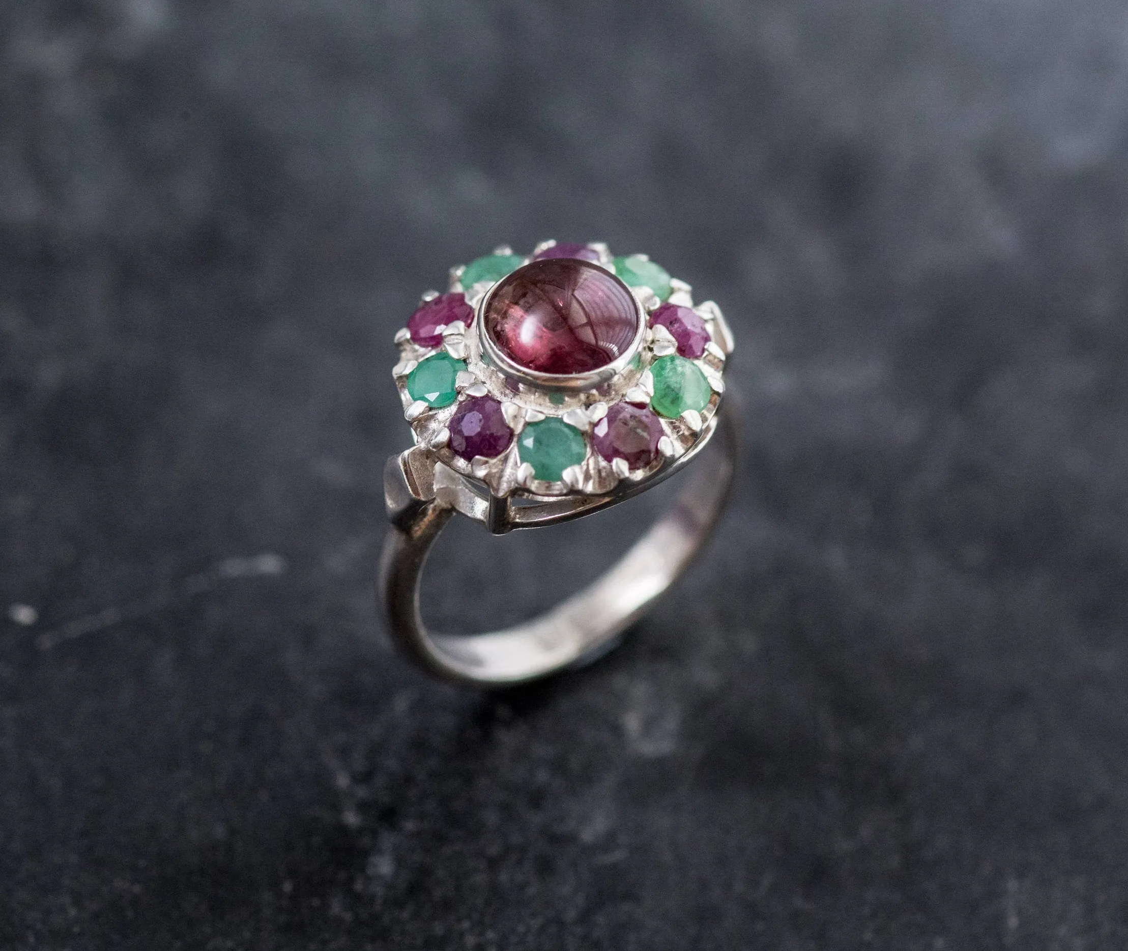 Tourmaline Ring - Pink Flower Ring - Colorful Victorian Ring