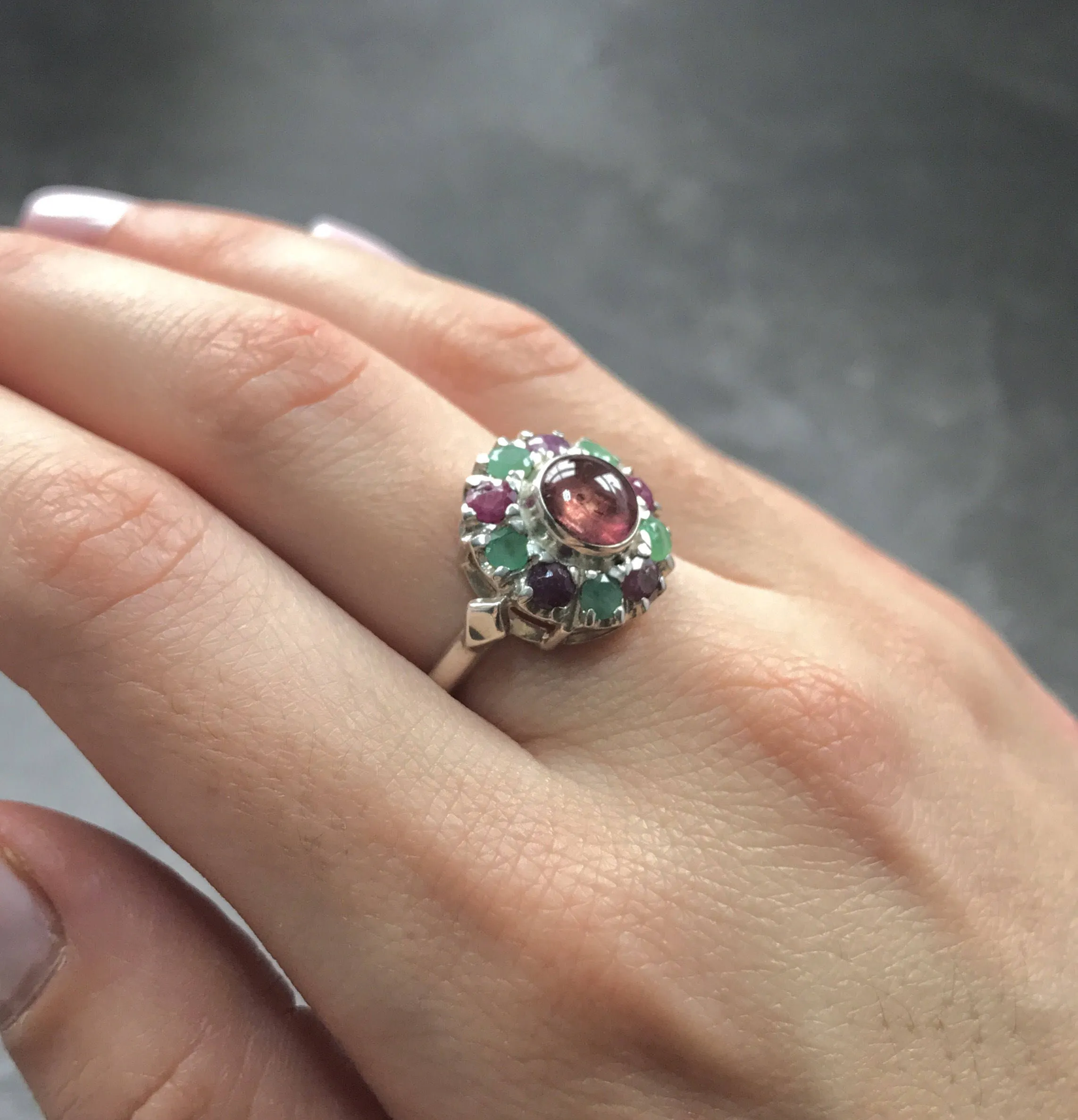 Tourmaline Ring - Pink Flower Ring - Colorful Victorian Ring