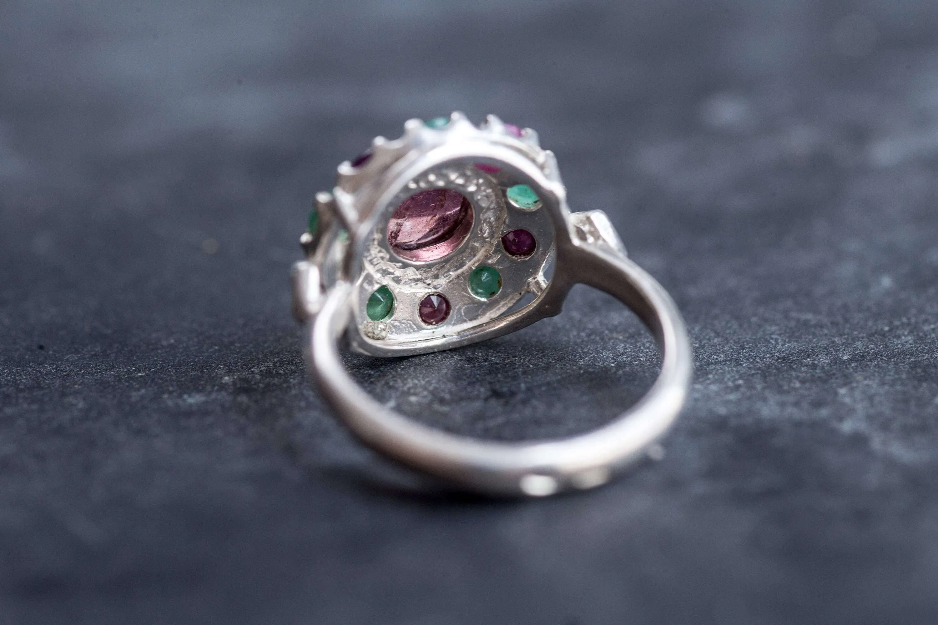 Tourmaline Ring - Pink Flower Ring - Colorful Victorian Ring
