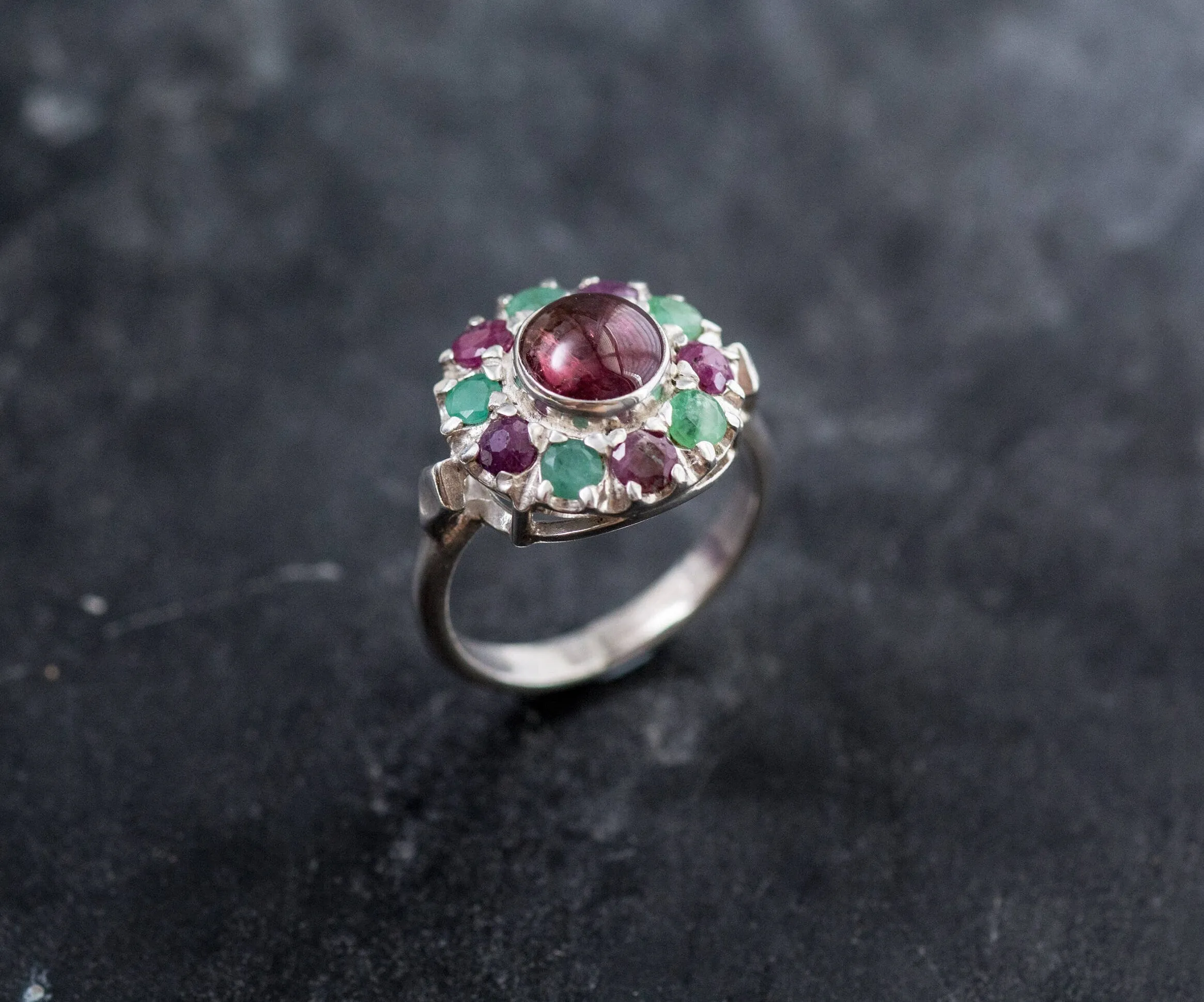 Tourmaline Ring - Pink Flower Ring - Colorful Victorian Ring