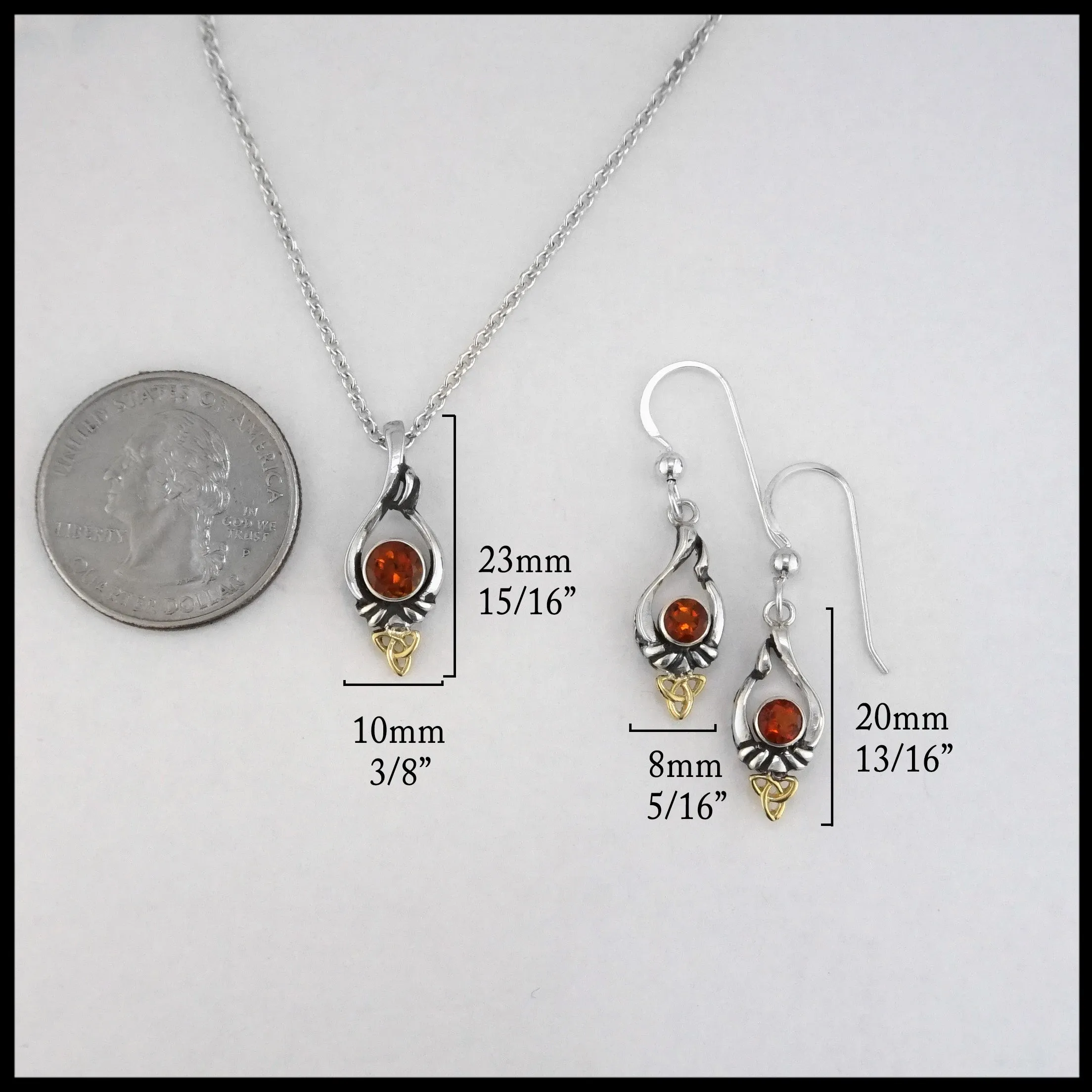Trinity Knot Pendant and Earring set with Citrine