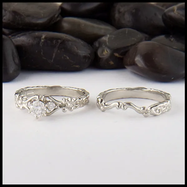 Trinity Scroll 3 Stone Diamond Ring Set