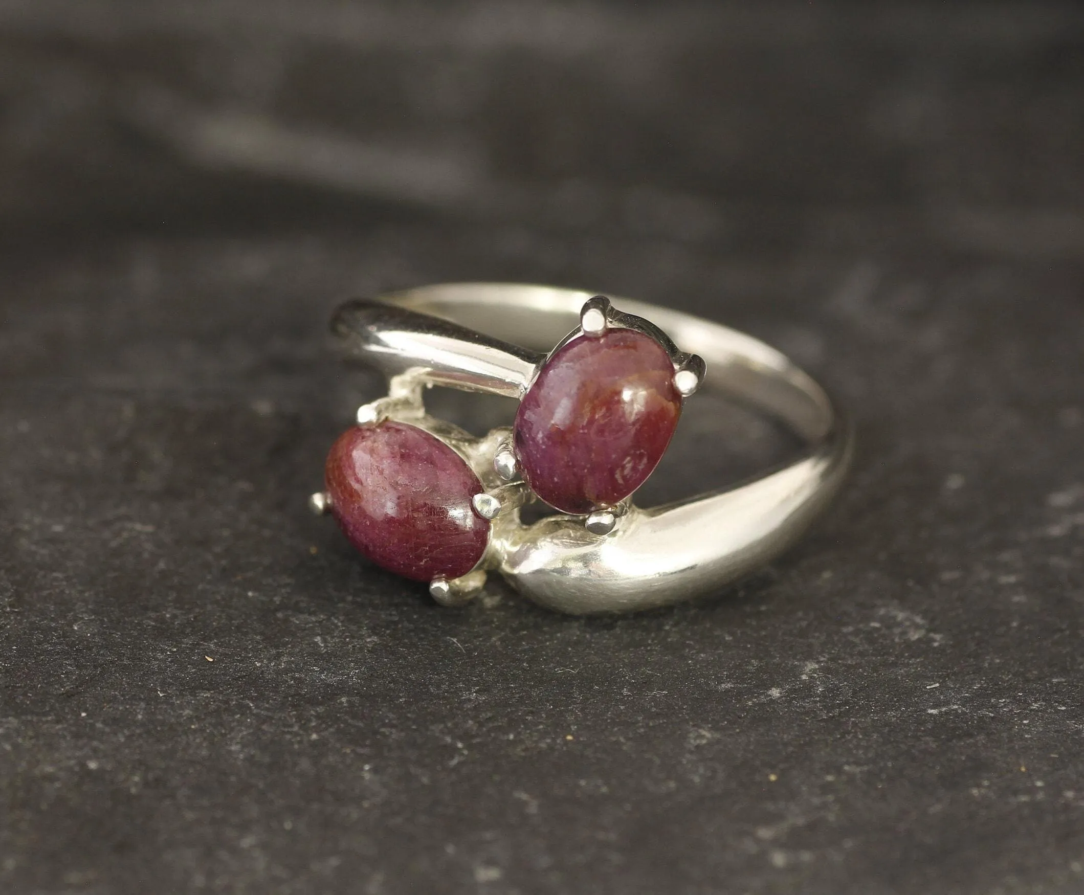 Two Stone Ruby Ring - July Birthstone Ring - Red Vintage Ring