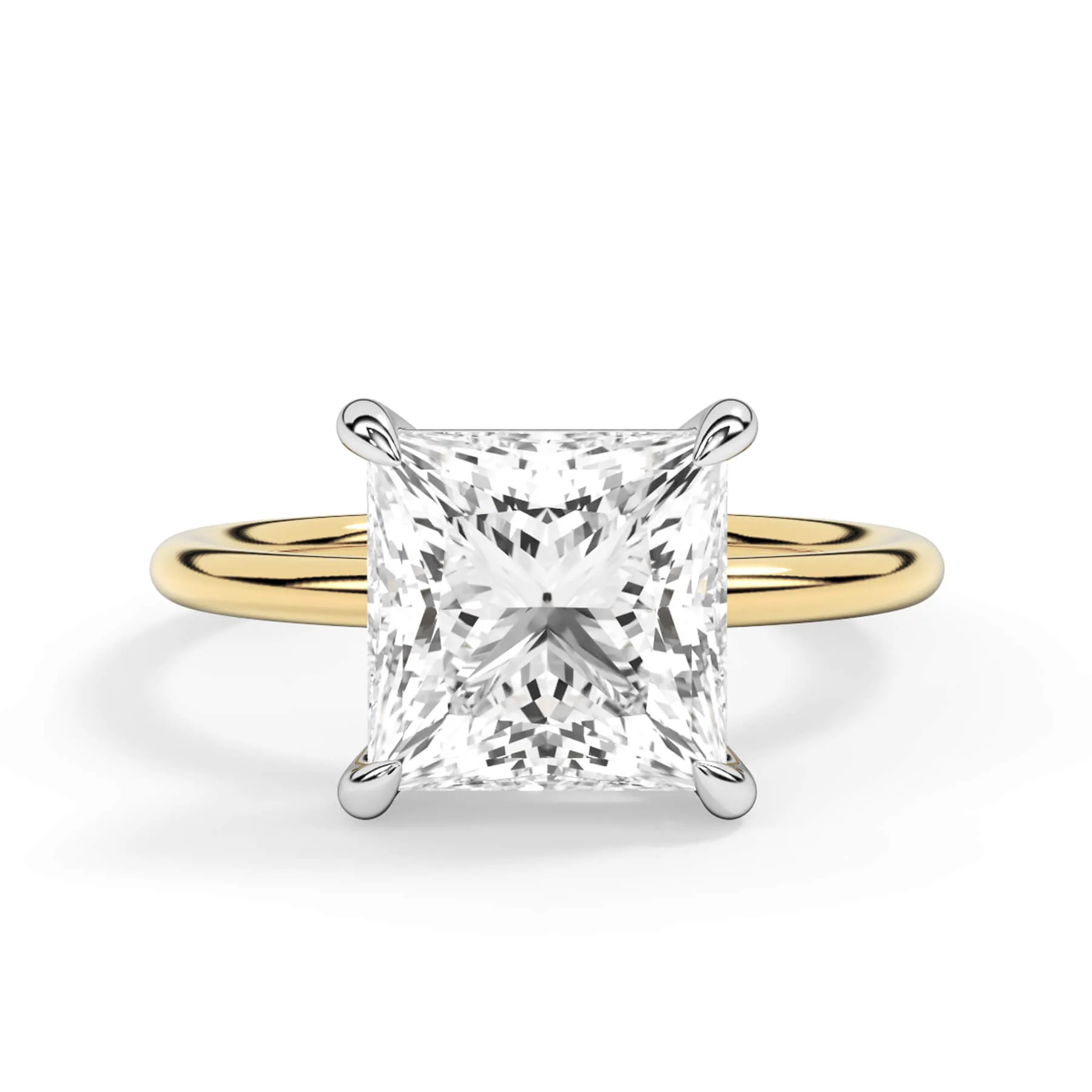 Two-Tone Basket Style Solitaire Engagement Ring - White Gold Head