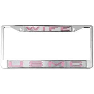 USMC Wife Mirror Inlaid Plastic License Plate Frame