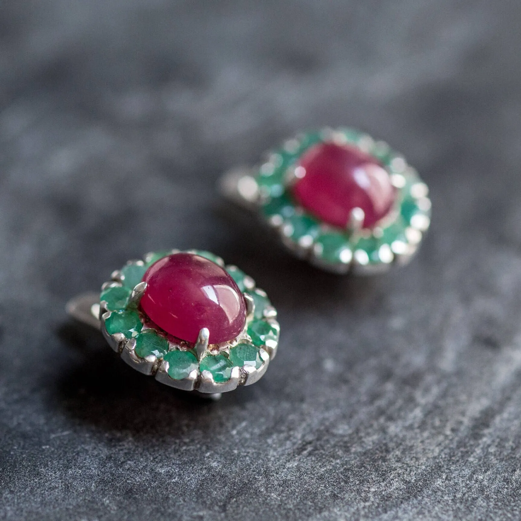 Victorian Emerald Earrings - Real Emerald and Ruby Earrings - Statement Flower Earrings