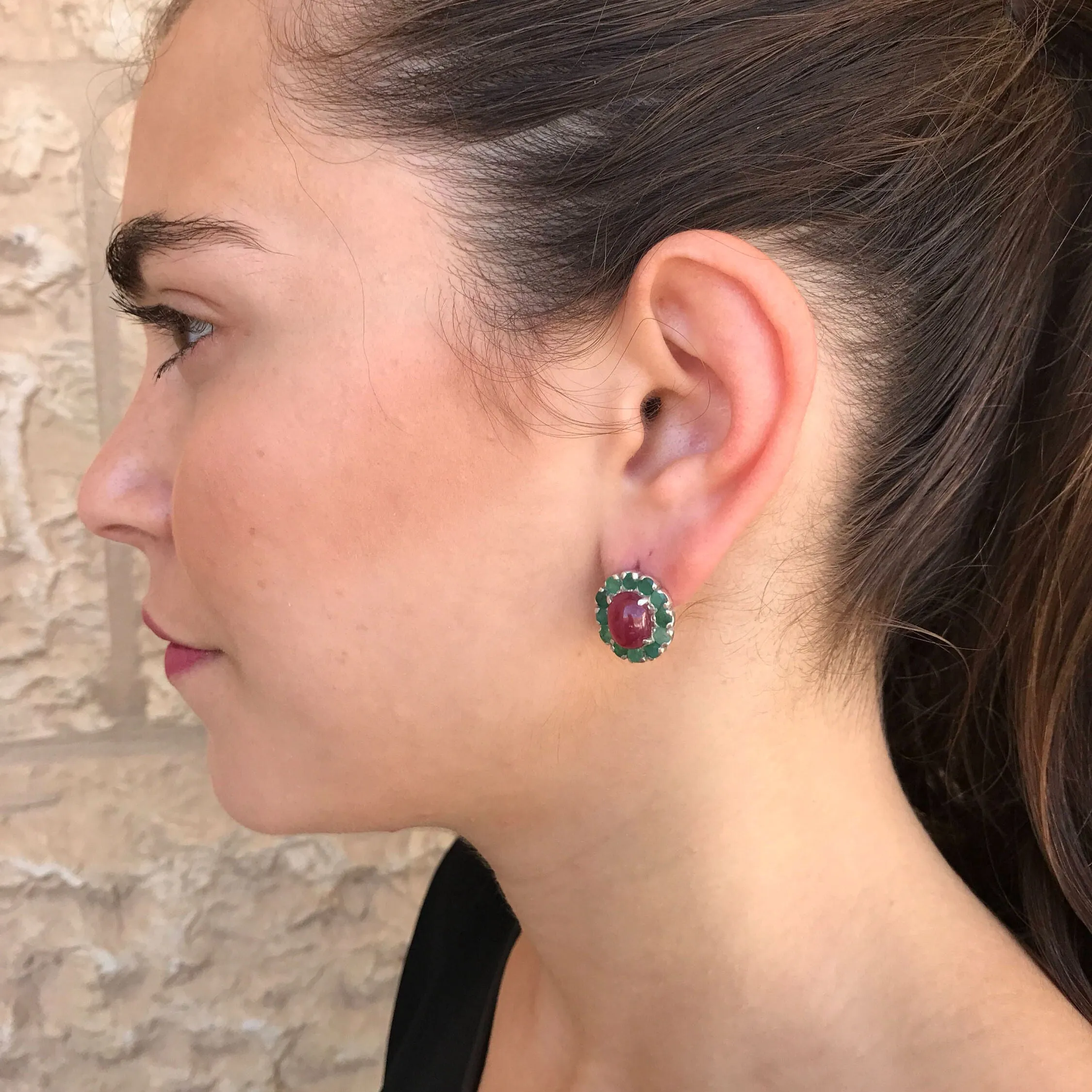 Victorian Emerald Earrings - Real Emerald and Ruby Earrings - Statement Flower Earrings