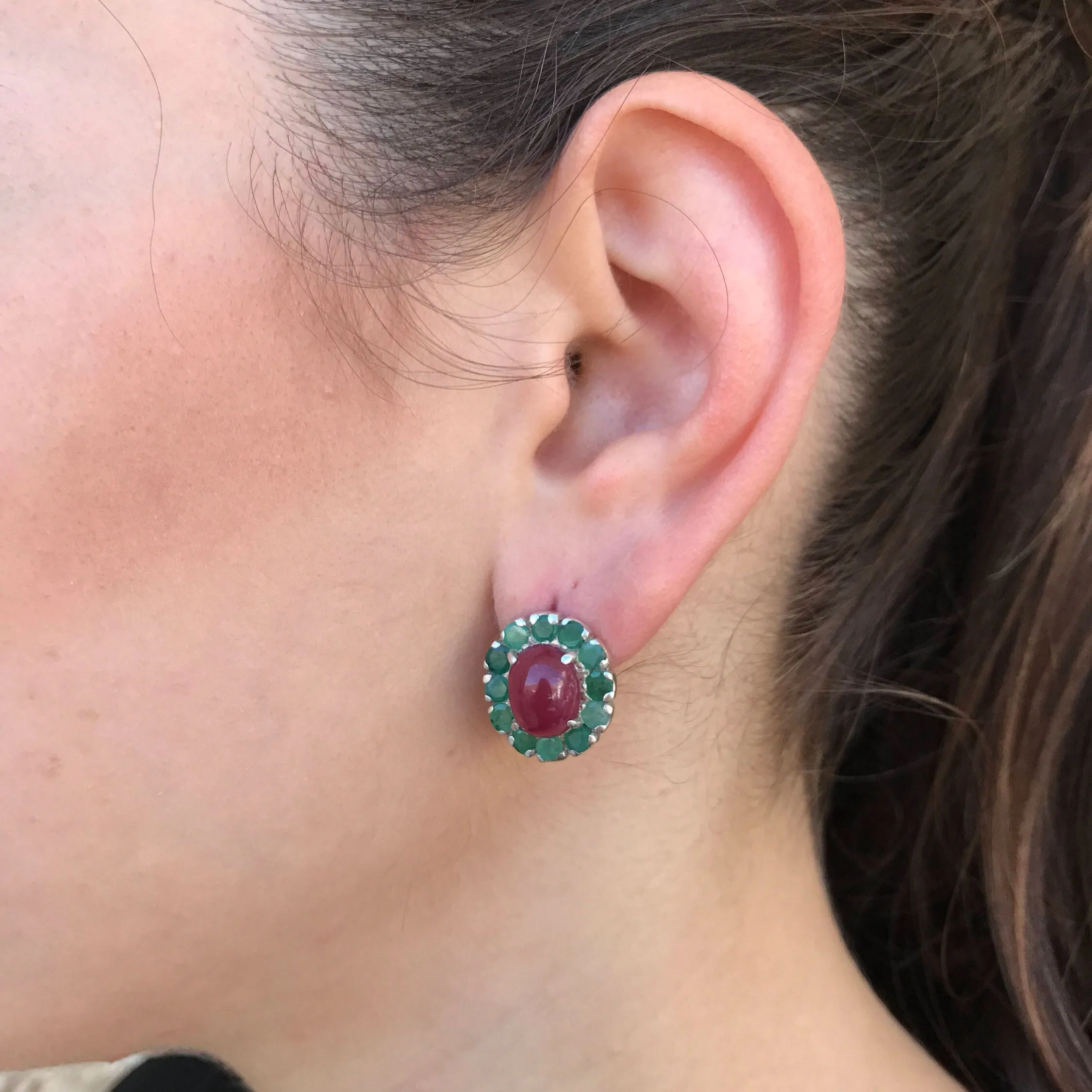 Victorian Emerald Earrings - Real Emerald and Ruby Earrings - Statement Flower Earrings