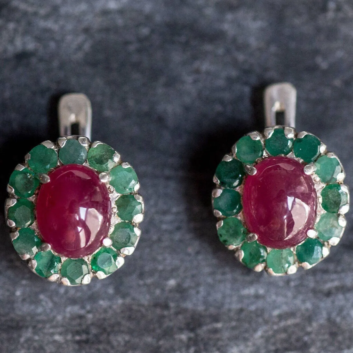 Victorian Emerald Earrings - Real Emerald and Ruby Earrings - Statement Flower Earrings