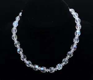 Vintage Faceted Glass Iridescent Beaded Necklace - 15.5"