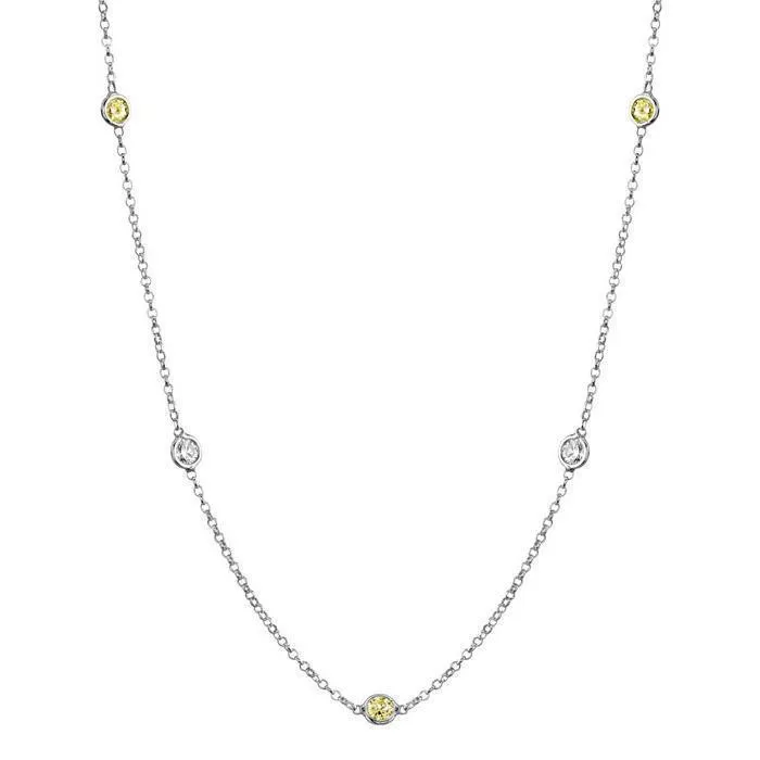 Yellow Sapphire and Diamond Station Necklace