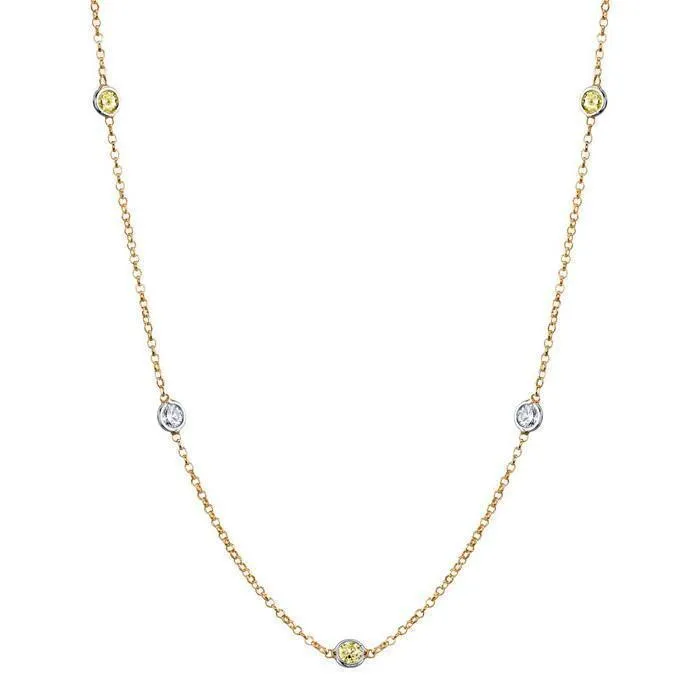 Yellow Sapphire and Diamond Station Necklace